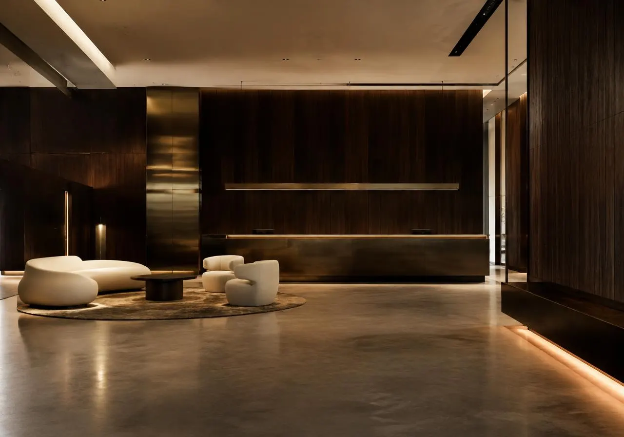 Lobby di hotel con arredi eleganti, immagine illustrativa